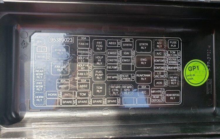 Photo diagram of the engine compartment fuse box cover 